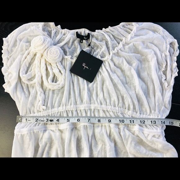 NWT Ryu Sheer White Rosette Ruched Tunic Top Size M - Picture 7 of 8